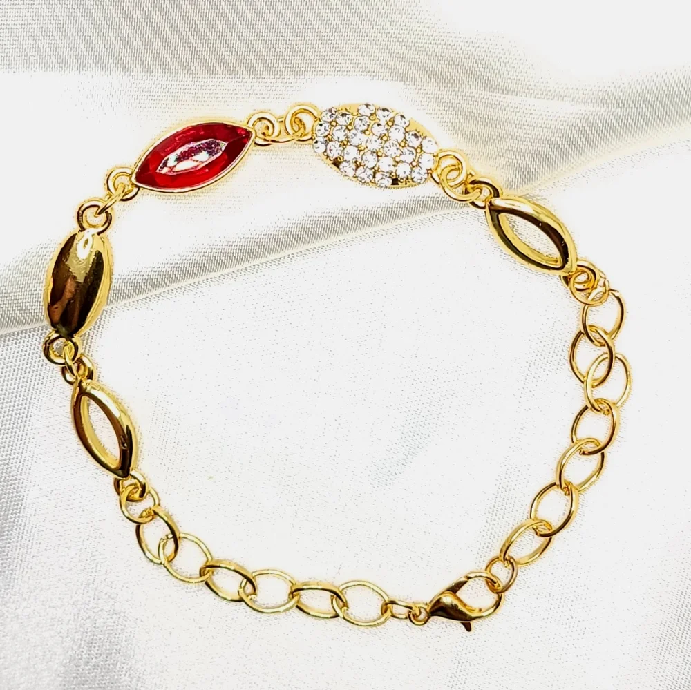 Golden Marquise Bracelet Ruby Red Gem Link